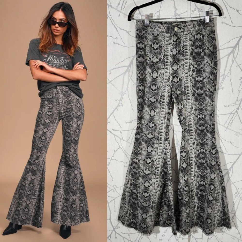 Free People Black and Gray Flare Jeans